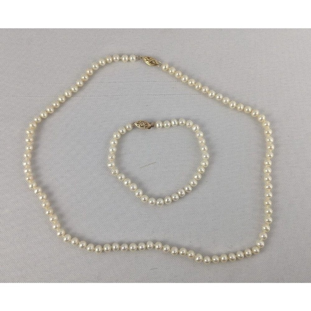 IPS & ROC White Pearl 14K Gold Bracelet & Necklace Set